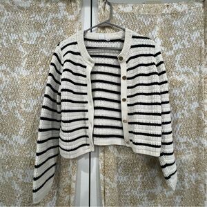 GAP Black and White Striped Cardigan